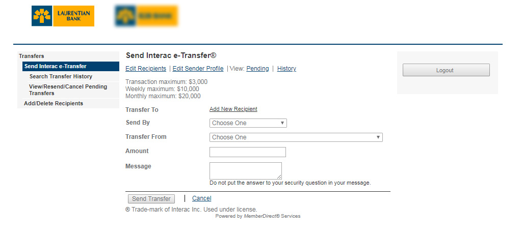 Enter the details of the e-Transfer