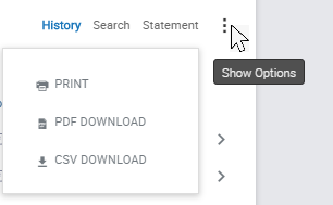 Screenshot of print option for transactions